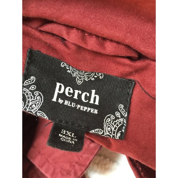 Perch By Blue Pepper Women 3XL Maroon Button Front Jacket Full Zip Floral Cotton - Picture 7 of 9